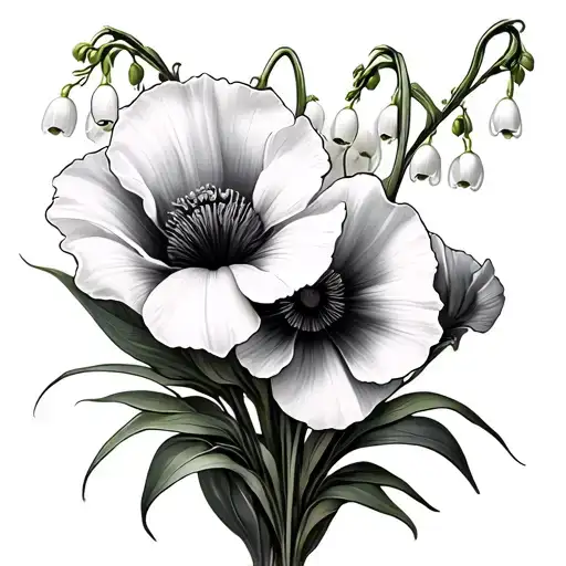 Lily Of The Valley Flower With Poppy Flower Growing