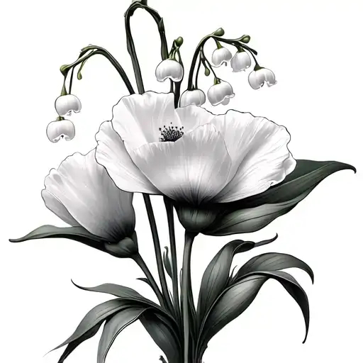 Lily Of The Valley Flower With Poppy Flower Growing