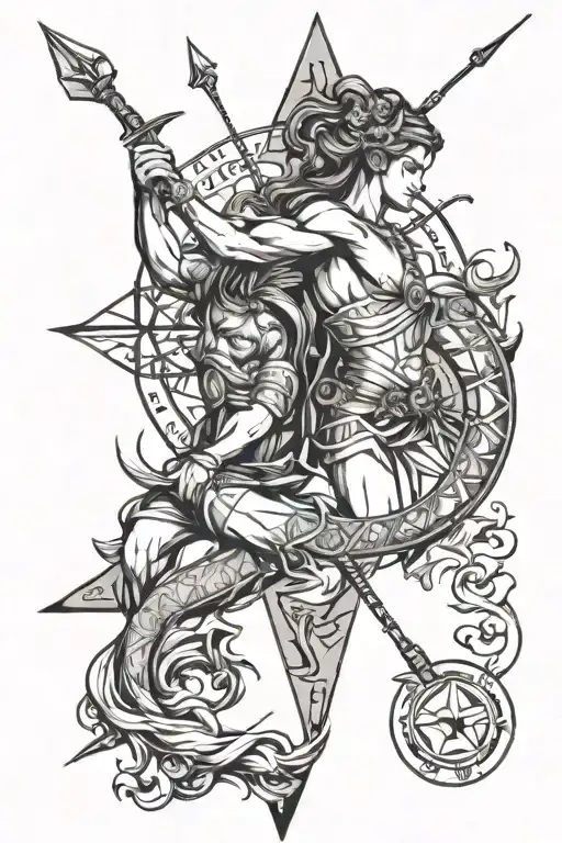 Sagittarius Arrow And Aquarius Water Intertwined