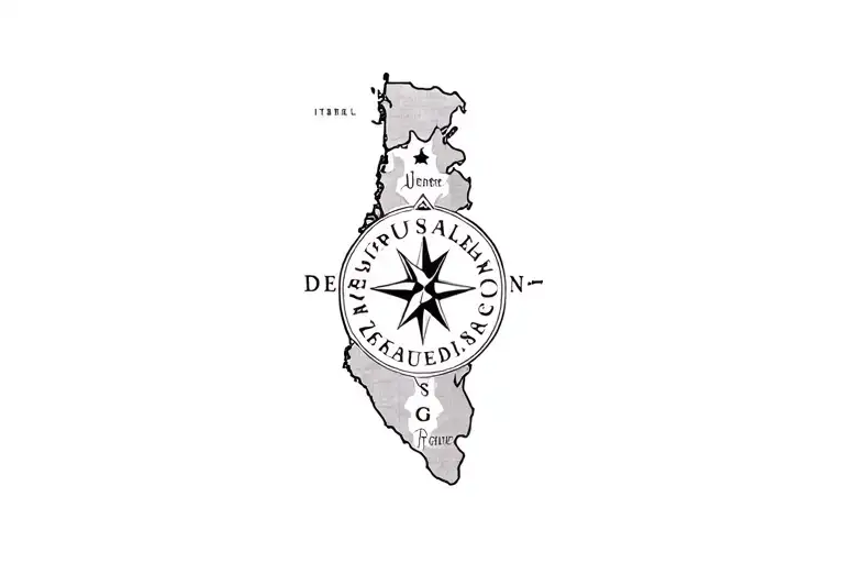 A Map Of Israel With Compass And Jerusalem Named