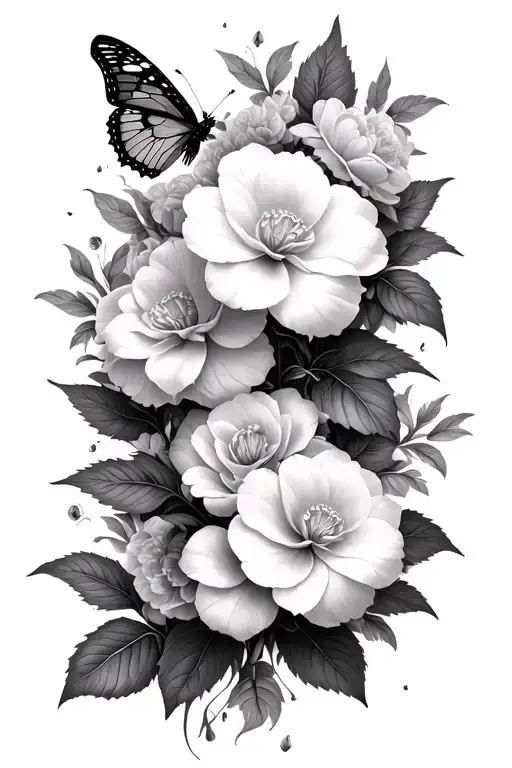 Vertical White Gardenias And Butterflies Surrounding It