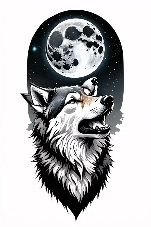 Wolf Howling At The Moon With Astro Naught