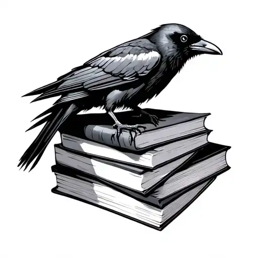 5 Books Stacked On Top Of Each Other With A Raven Perched On Top