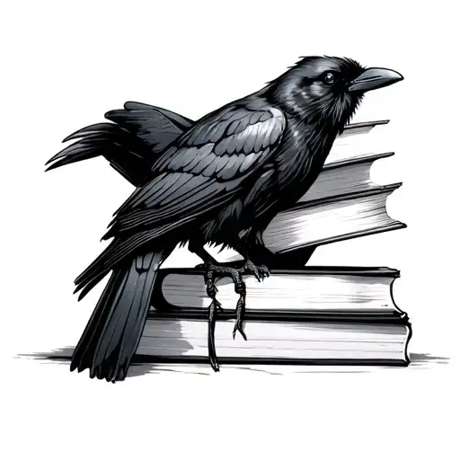 5 Books Stacked On Top Of Each Other With A Raven Perched On Top