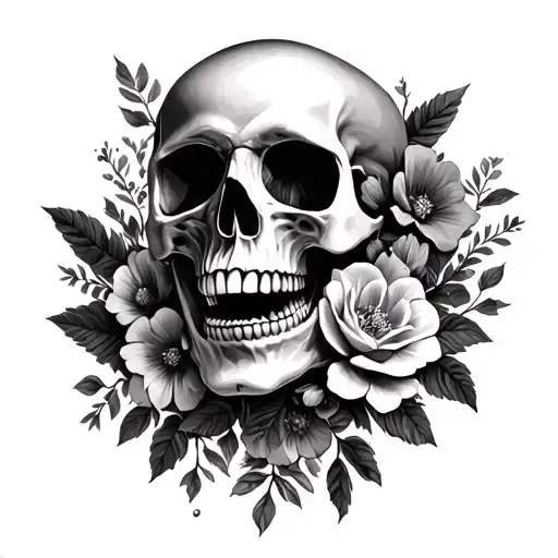 Skull And Flowers Surrounding