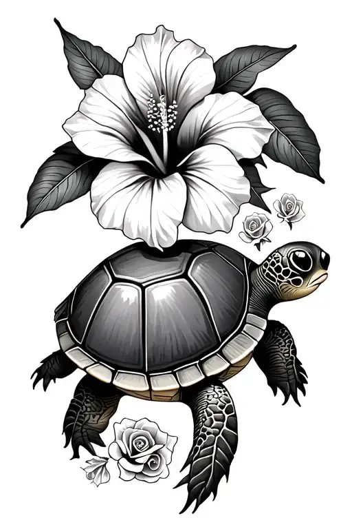 Turtle With A Hibiscus Flower With A Coco Bunni With Roses