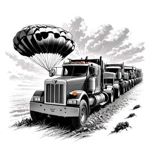 Airborne Paratroopers Falling Down Into Hayfield With Farmall M With Custom 379 Peterbilt Driving By