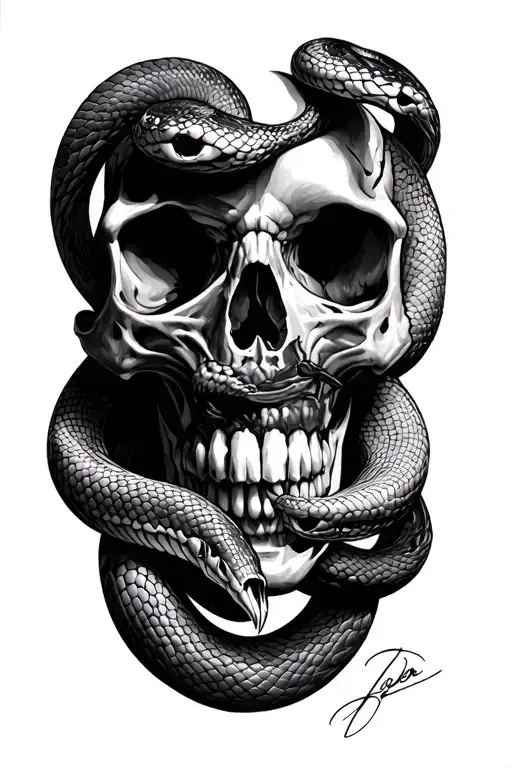 Scull With 2 Snakes