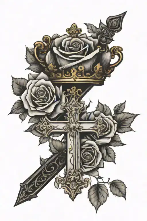 Cross And Roses And Crown