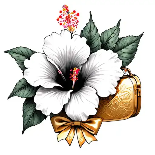 Hibiscus Flower With A Purse And Gold Bow