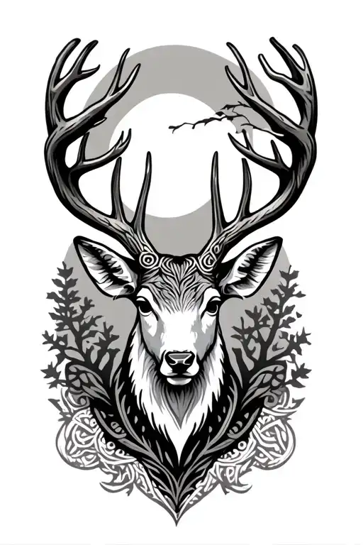 Celtic Deer Head With Trees