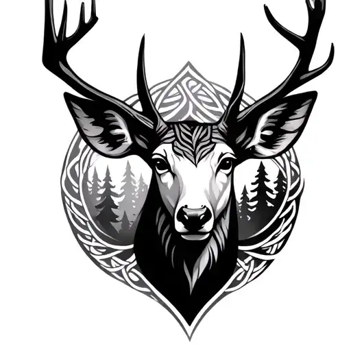 Celtic Deer Head With Trees
