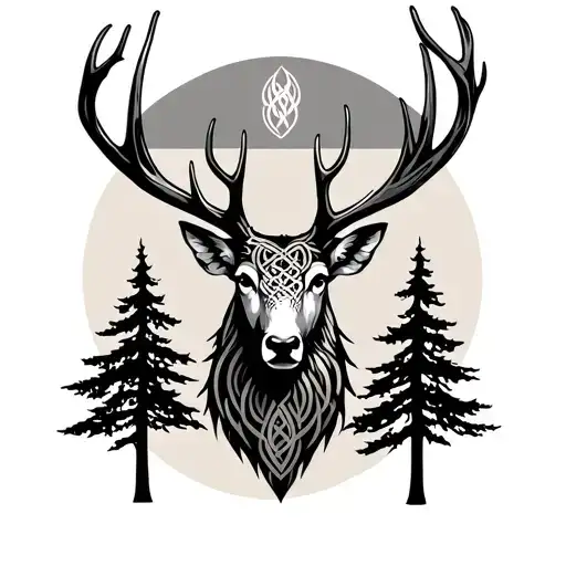 Celtic Deer Head With Trees