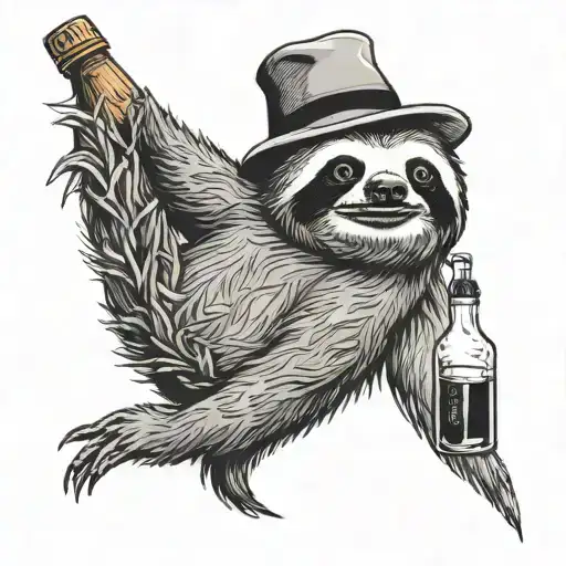 Sloth And Whiskey Bottle And Eyeball Hanging On Nerves