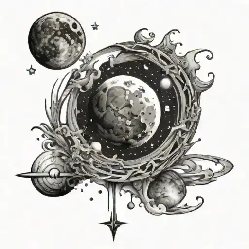 A Tattoo Design Incorporating The Moon And Universe Motifs With A Touch Of Coding Symbols