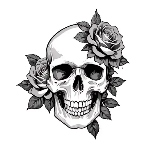 Skull And Roses Blooming