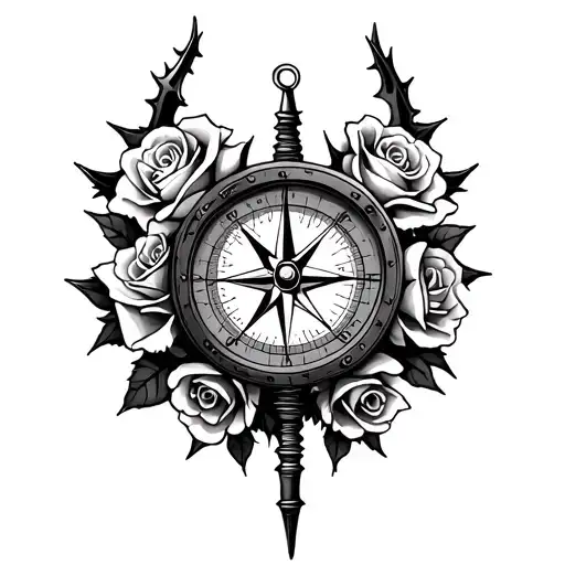 Compass With Roses And Thorns
