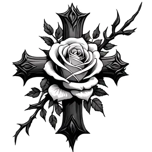 Cross With Rose And Thorns