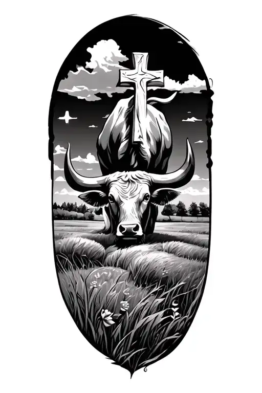 Country Landscape With Bull And Cross