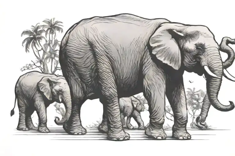 Elephant Family Walking Togther