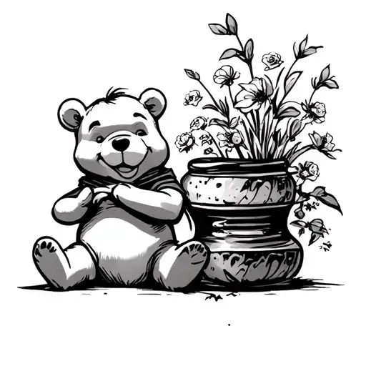 Winne The Pooh Sitting With Honey