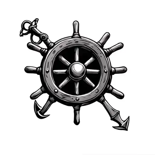 Ship Wheel And Anchor Connected