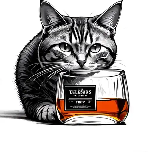 Cat Looking Through A Bottle Of Whisky
