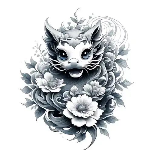 Pixiu With Waves And Flowers Intertwined