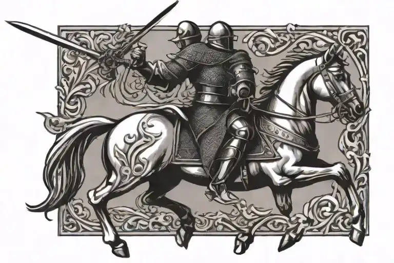 Medieval Knight Holding Sword Riding Horse Running