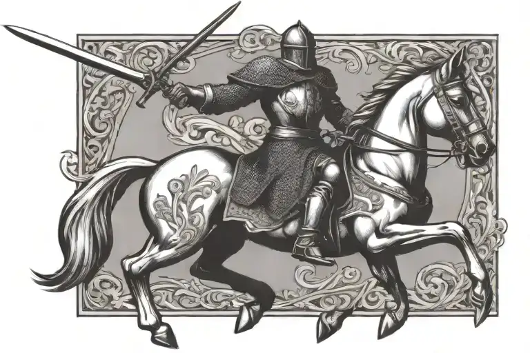 Medieval Knight Holding Sword Riding Horse Running