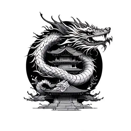 Japanese Temple With A Dragon Wrapped