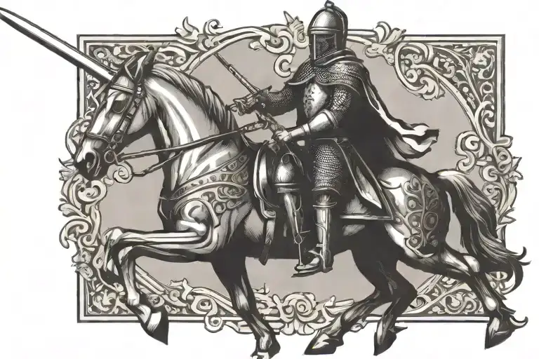 Medieval Knight Holding Sword Riding Horse Running No Background