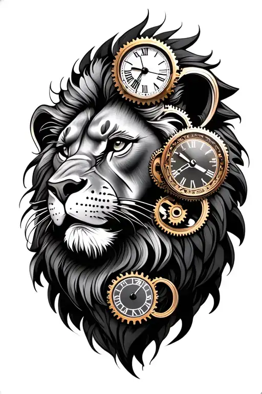 Clock Gears Incorporated With Lion Head