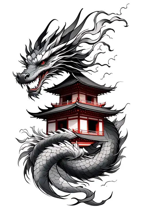 Japanese Temple With A Dragon Wrapped