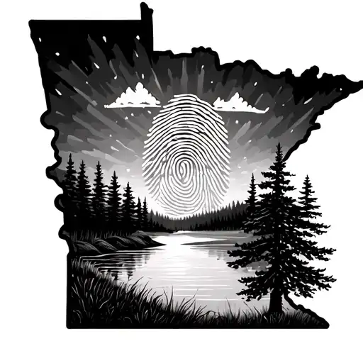 Outline Of Minnesota With A Fingerprint Of A Loved One That Passed Adding A Lake And Trees