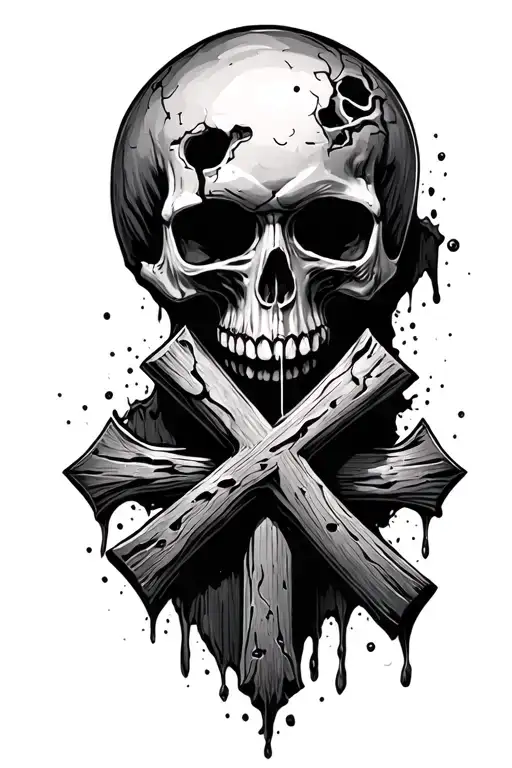 Delapidated Skull Pierced By Cross