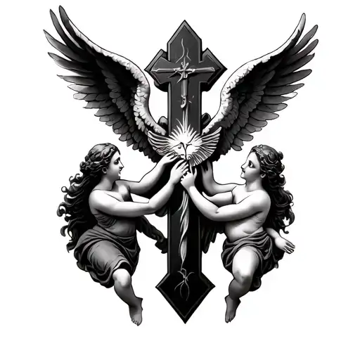 2 Angels One On Each Side Of A Cross