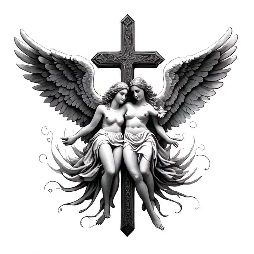 2 Angels One On Each Side Of A Cross