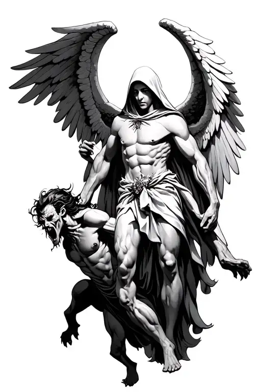 Hooded Arch Angel Defeating A Demon
