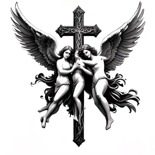 2 Angels One On Each Side Of A Cross