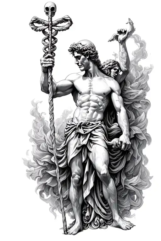 Hermes Holding The Rod Of Asclepius Fighting Off 'Death'