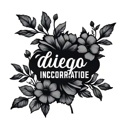 Design A Dainty Floral Thigh Piece With The Name Diego Incorporated Into It