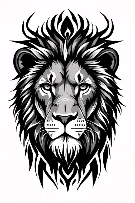 Lion With Tribal Pattern In The Background Black