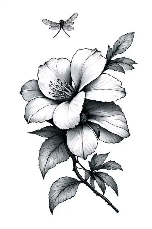 Dogwood Flower With Dragonfly Hovering