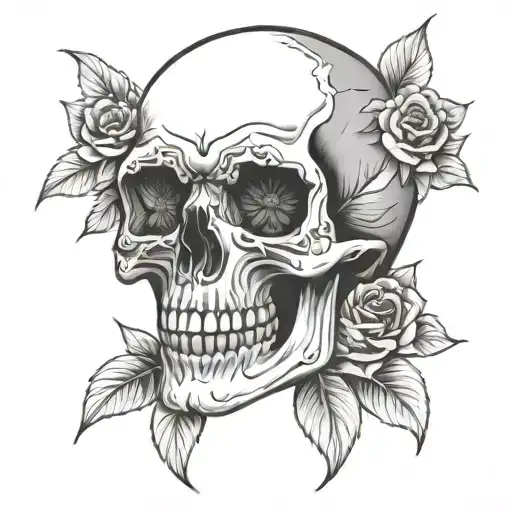 Skull Face Pretty Flowers
