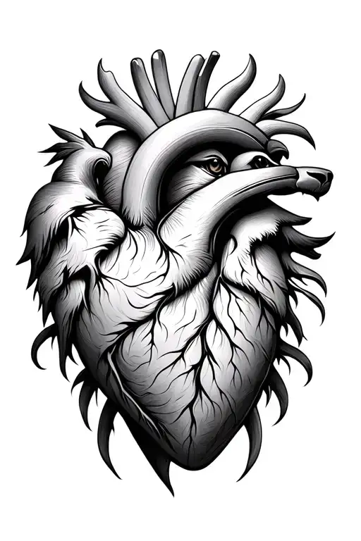 A Real Heart Made Up Of Animals Intertwined Like A Realistic Puzzle