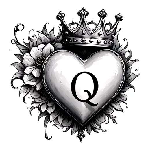 Love Heart With Q In The Middle With A Crown On Top