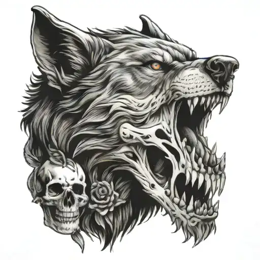 Wolf Head And Skull