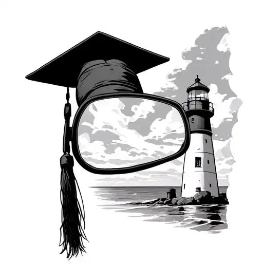 Lighthouse In Rear View Mirror Grad Cap Tasel Hanging