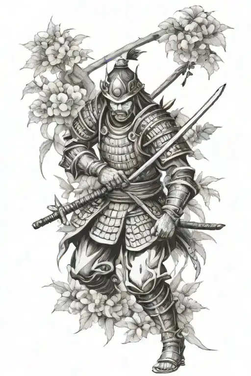 Samurai Warrior In A Garden